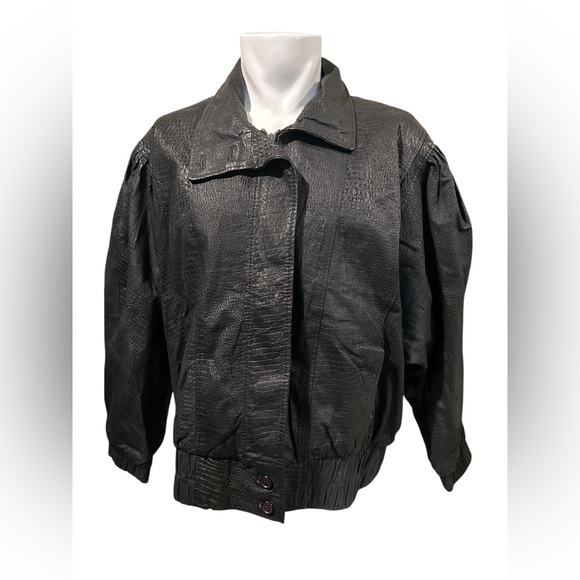 Men's Textured Black High-Neck Bomber Jacket - Picture 2 of 8